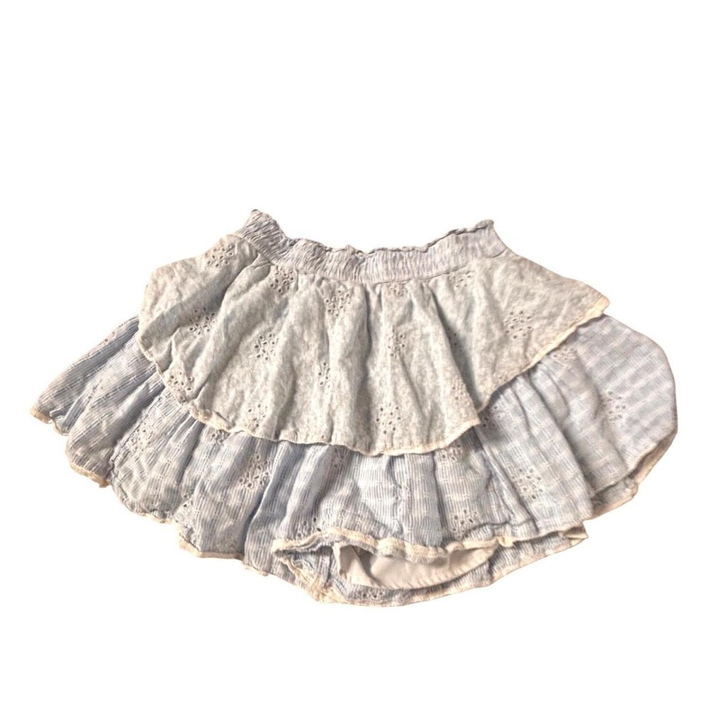 American Eagle Blue White Striped Eyelet Ruffle Tiered Mini Skirt XS